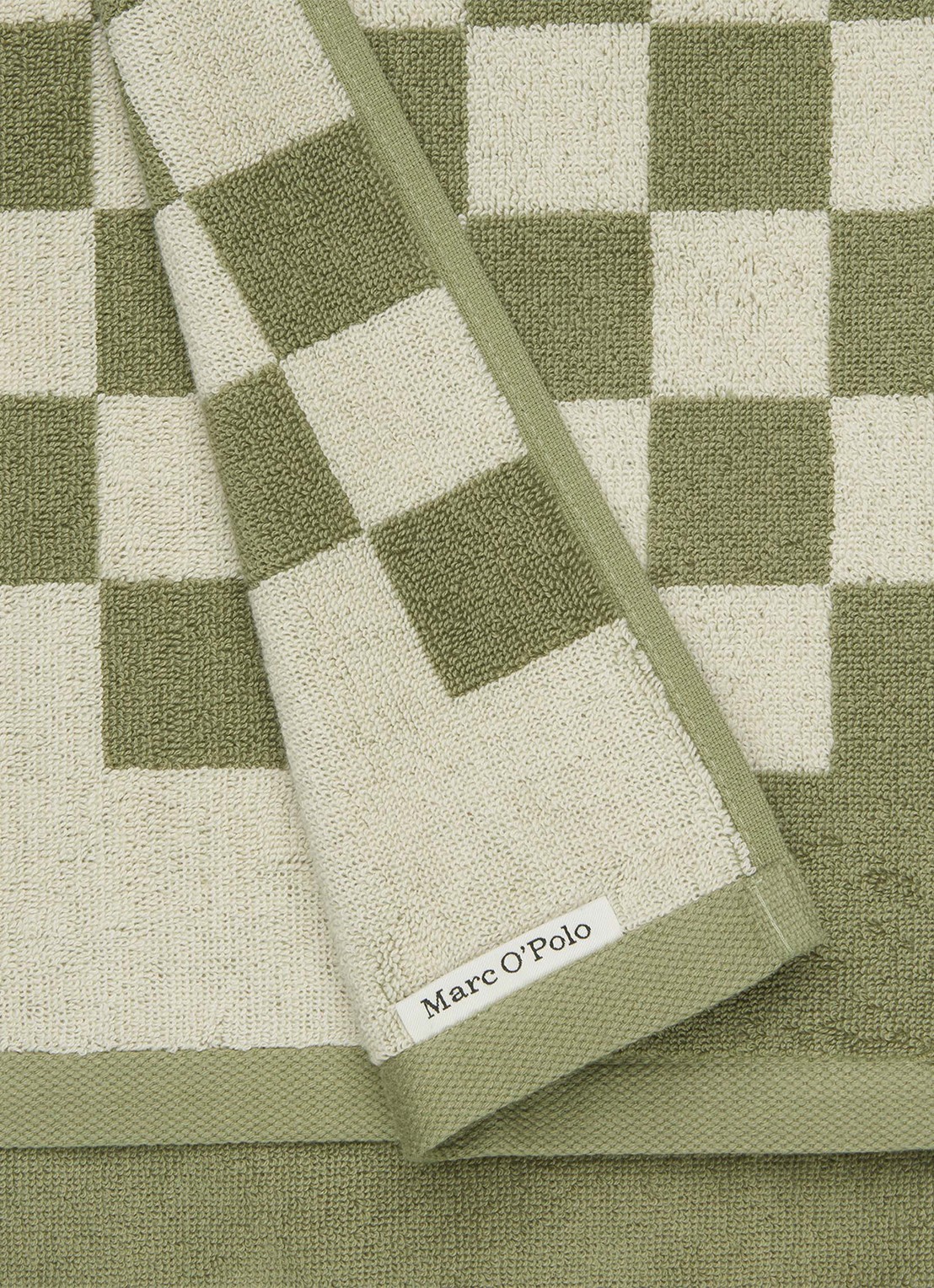 Marc O'Polo Checker handdoek van  katoen badstof - achterkant 7 olijfgroen