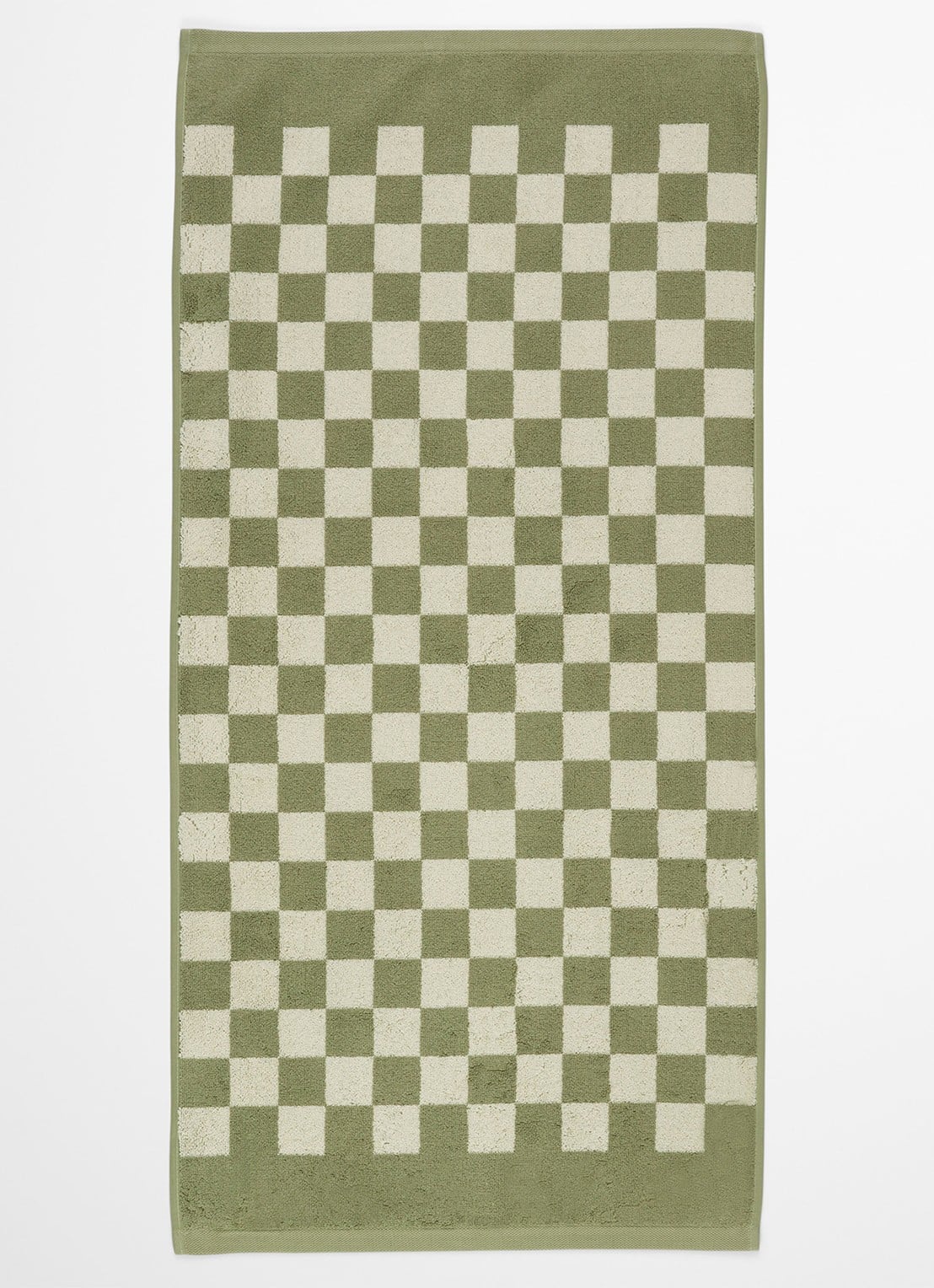 Marc O'Polo Checker handdoek van  katoen badstof - detail 5 olijfgroen