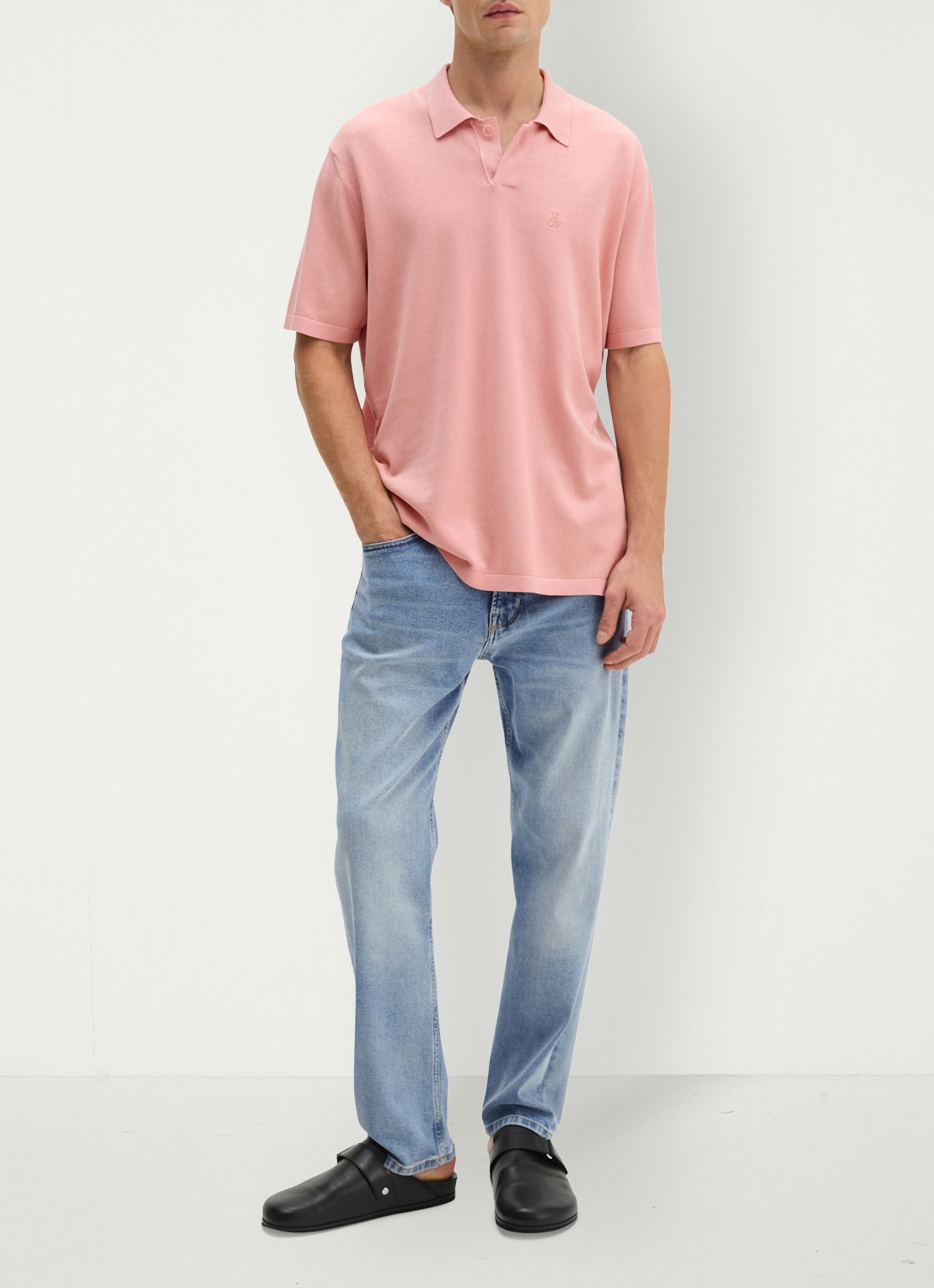 Marc O'Polo Comfort fit polo met logoborduring - voorkant 5 rose mauve-8181 / roze