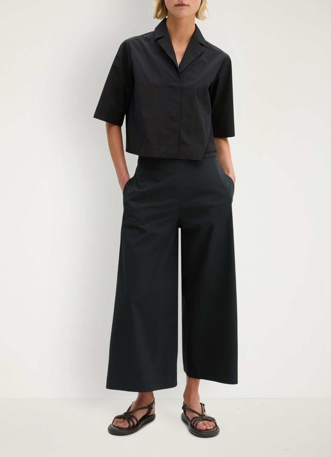 Marc O'Polo Cropped blouse met blinde knoopsluiting - voorkant 5 black / zwart