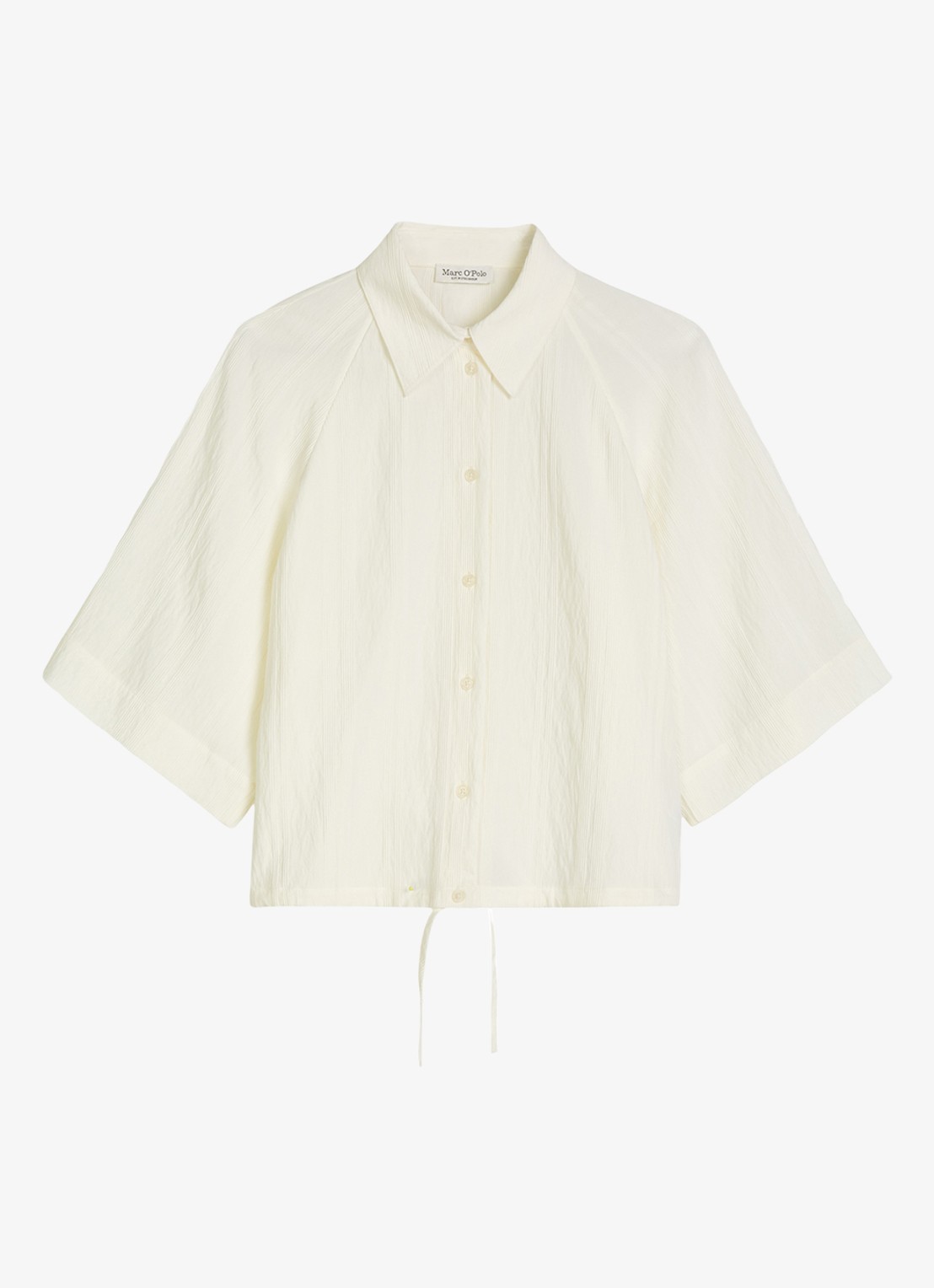 Marc O'Polo Cropped blouse met korte mouw en strik detail - voorkant white multi 01 / wit