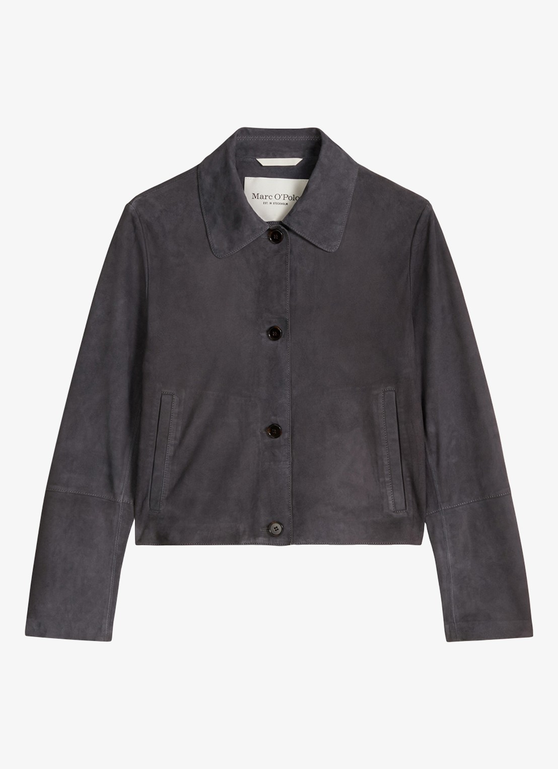 Marc O'Polo Cropped jack met steekzakken - voorkant 4 donkergrijs