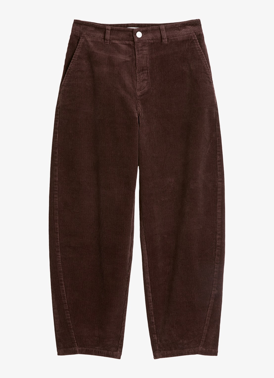 Marc O'Polo Denim Airin high waist wide fit broek van corduroy  - voorkant 4 kastanjebruin