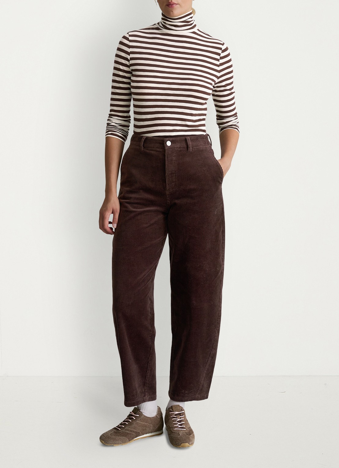 Marc O'Polo Denim Airin high waist wide fit broek van corduroy  - voorkant 5 kastanjebruin