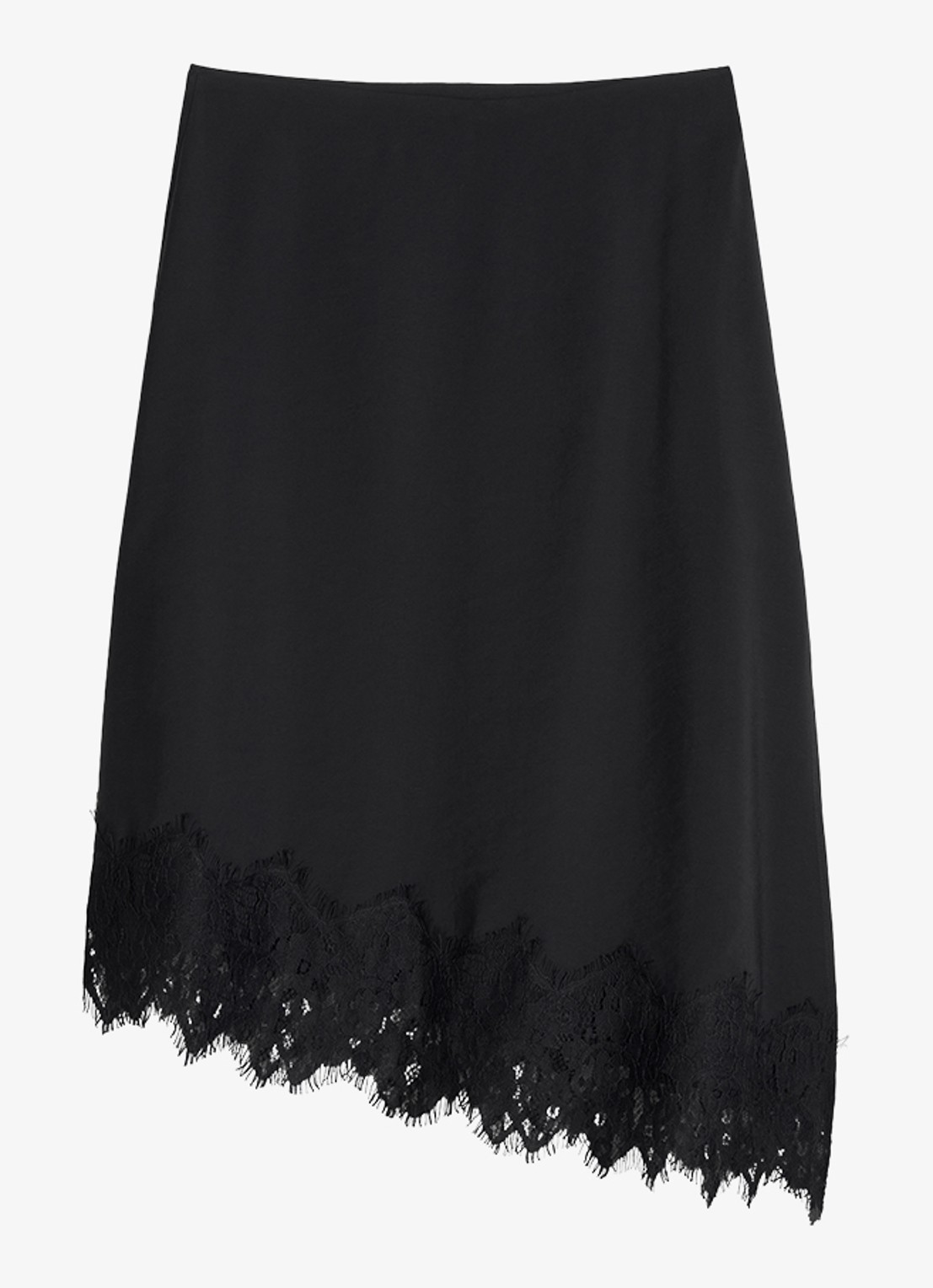 Marc O'Polo Denim Asymmetrische midi rok met details van kant - voorkant zwart
