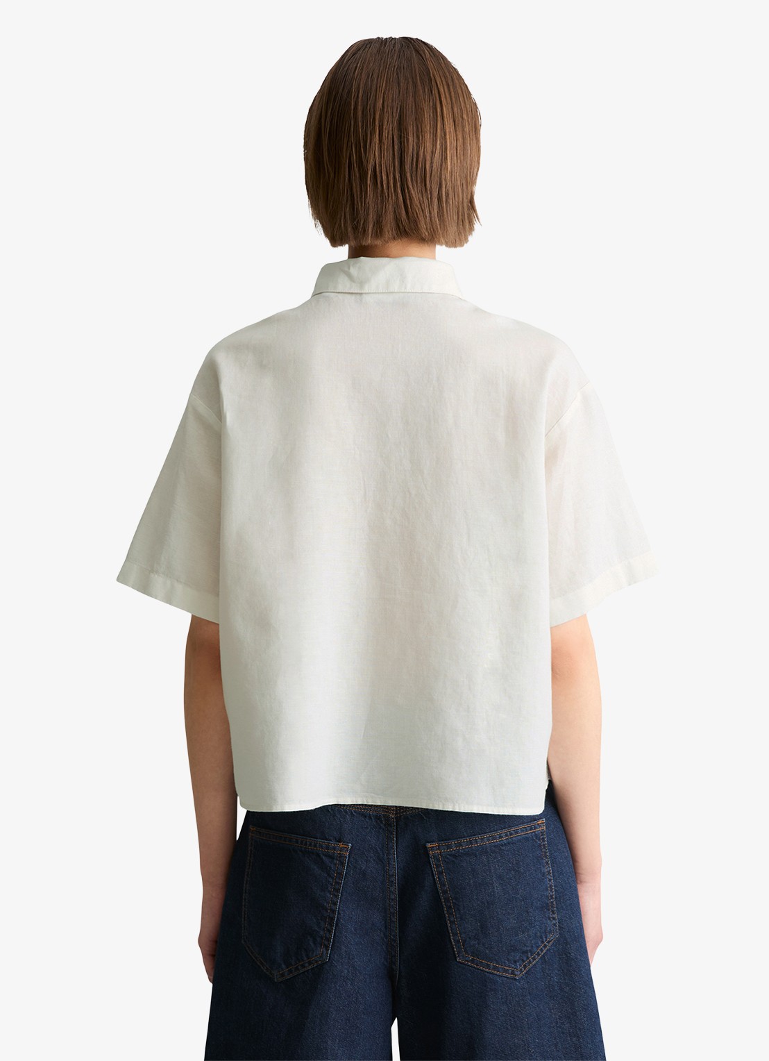 Marc O'Polo Denim Blouse in linnenblend - achterkant 5 silky white-1183 / wit