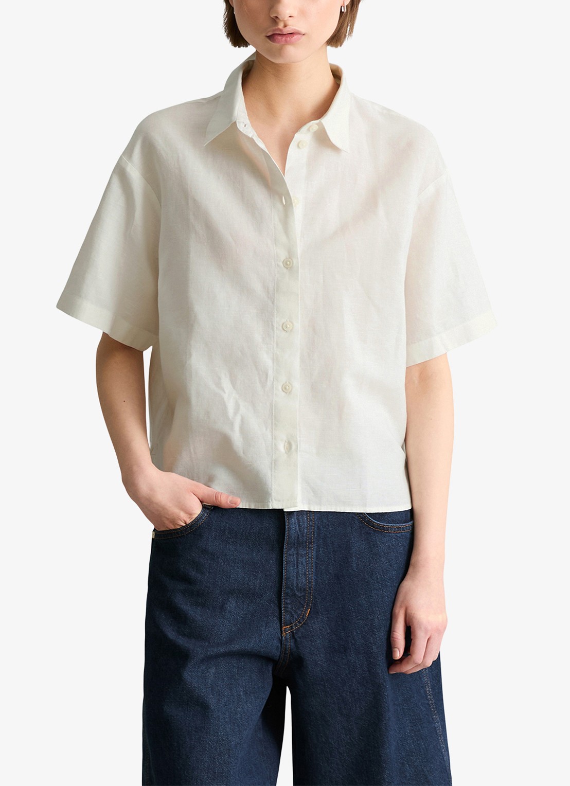 Marc O'Polo Denim Blouse in linnenblend - detail 3 silky white-1183 / wit