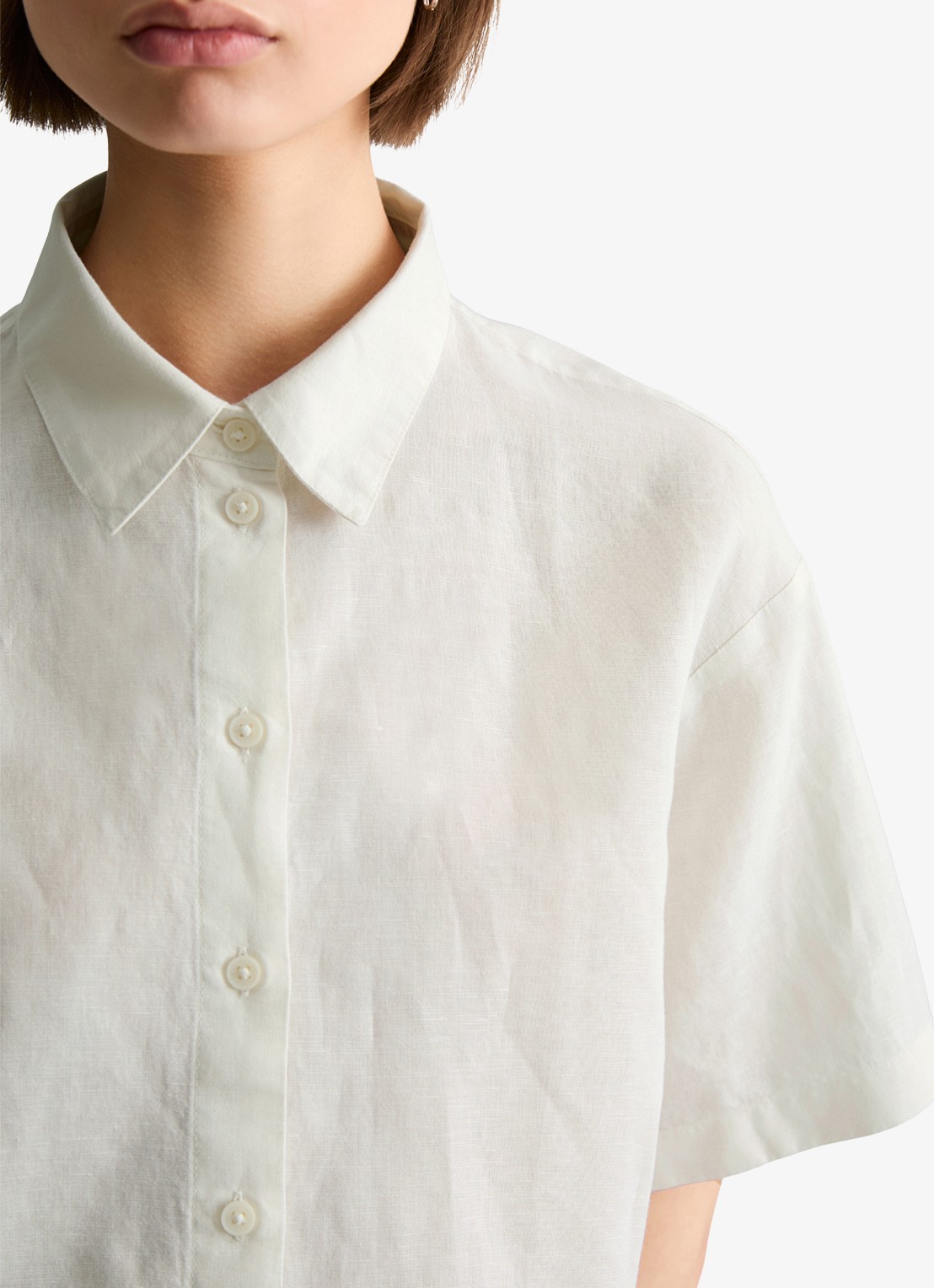 Marc O'Polo Denim Blouse in linnenblend - detail 4 silky white-1183 / wit
