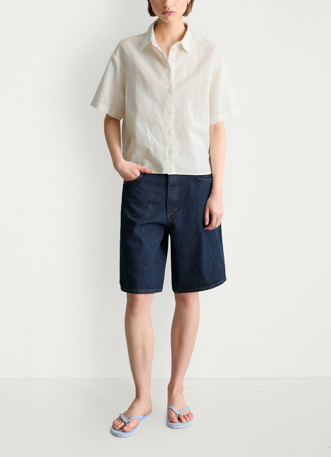 Marc O'Polo Denim Blouse in linnenblend - voorkant 2 silky white-1183 / wit