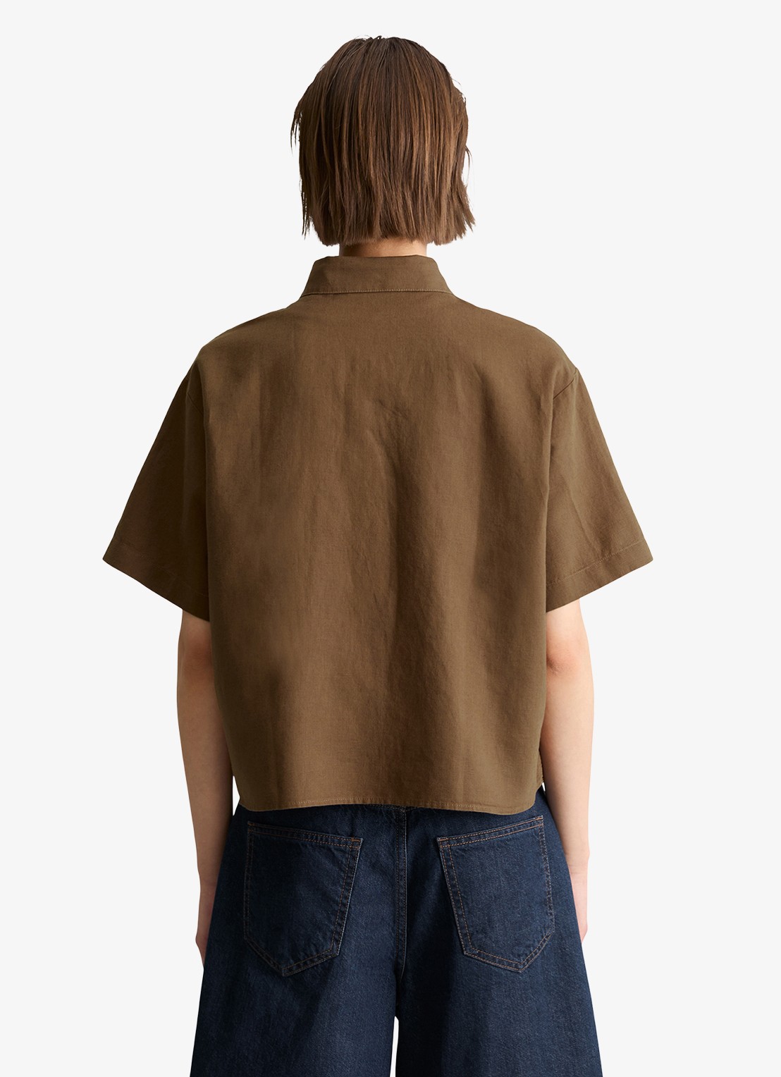 Marc O'Polo Denim Blouse in linnenblend - achterkant umbra brown-1624 / bruin