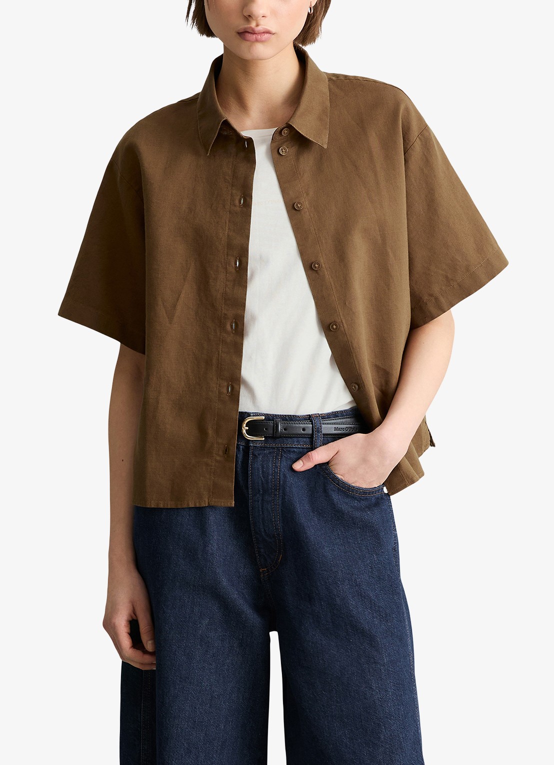 Marc O'Polo Denim Blouse in linnenblend - detail 4 umbra brown-1624 / bruin