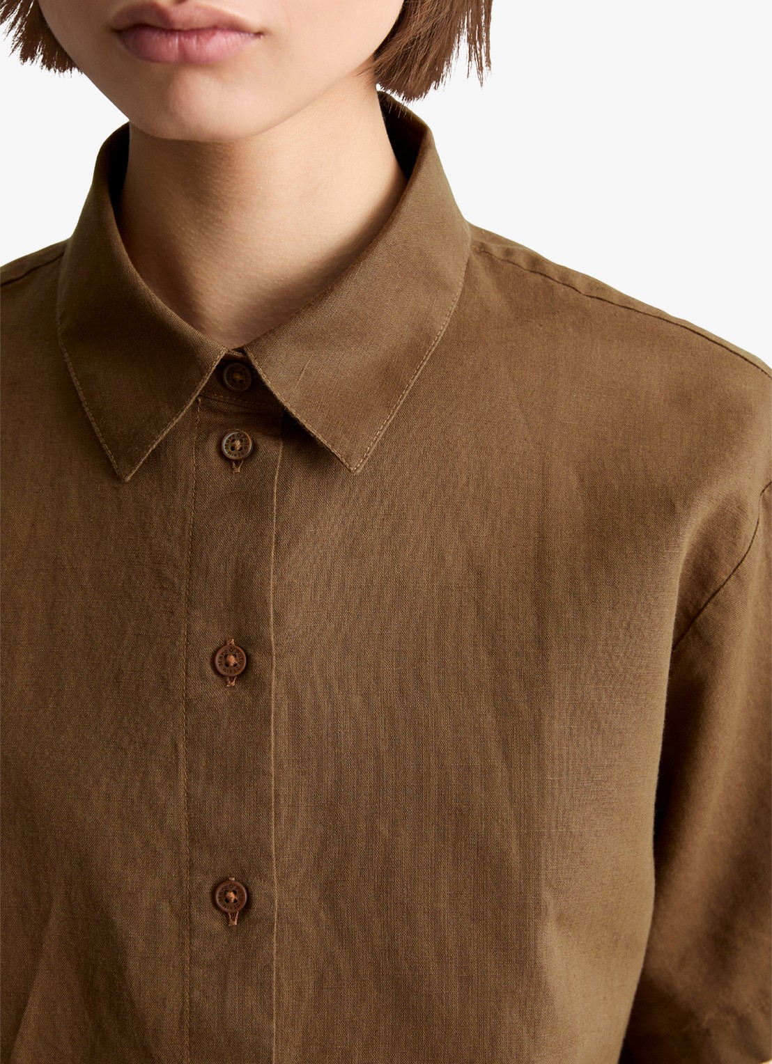 Marc O'Polo Denim Blouse in linnenblend - detail 5 umbra brown-1624 / bruin