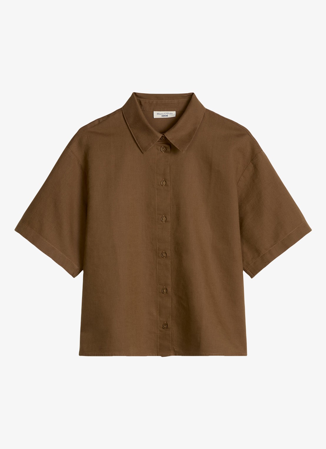 Marc O'Polo Denim Blouse in linnenblend - voorkant 2 umbra brown-1624 / bruin