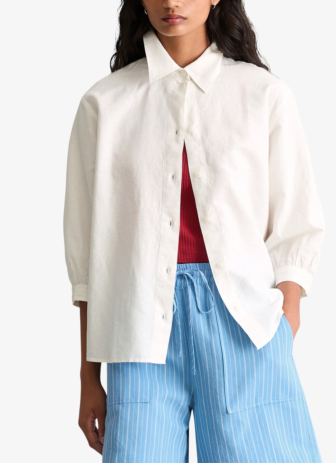 Marc O'Polo Denim Blouse met gestrikt detail - detail 2 wit