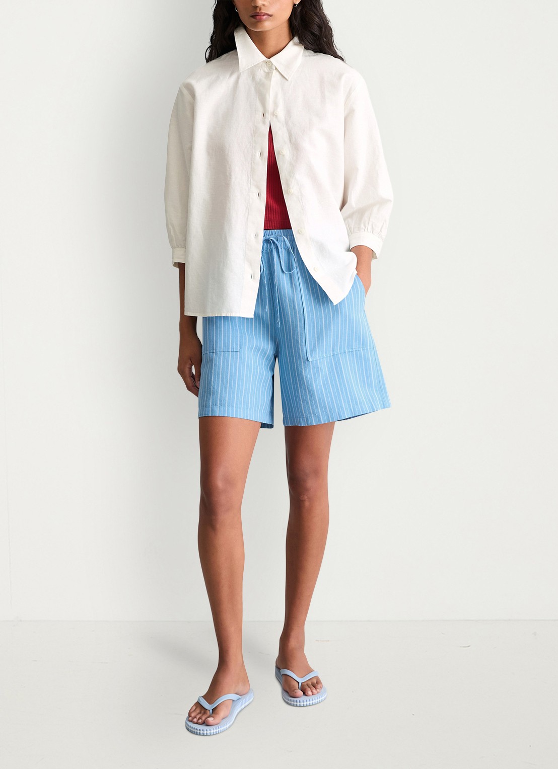 Marc O'Polo Denim Blouse met gestrikt detail - voorkant 5 wit