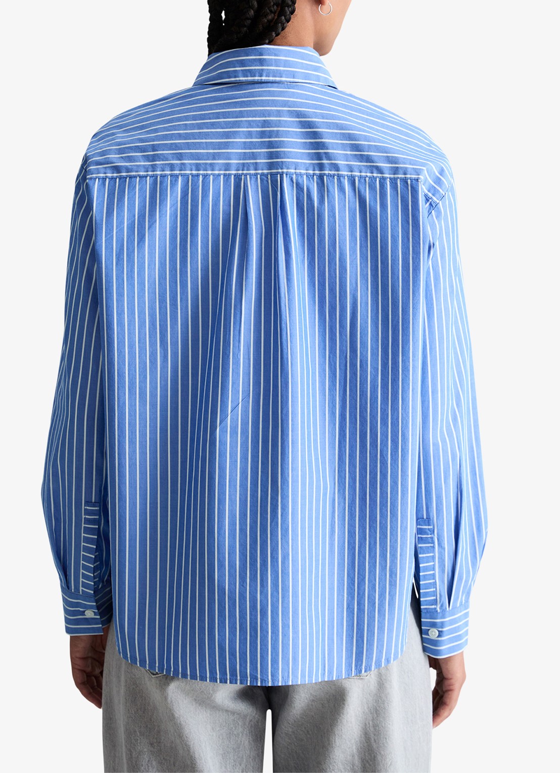 Marc O'Polo Denim Blouse met streepprint en borstzak - achterkant blauw