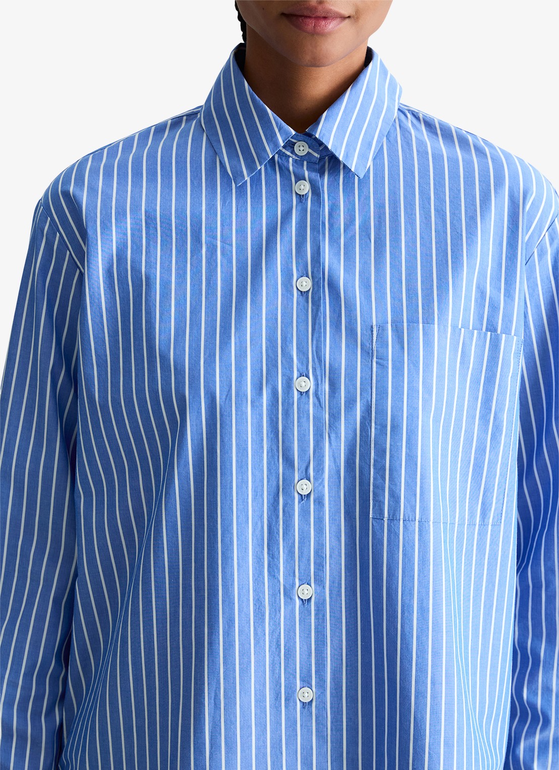 Marc O'Polo Denim Blouse met streepprint en borstzak - detail 5 blauw