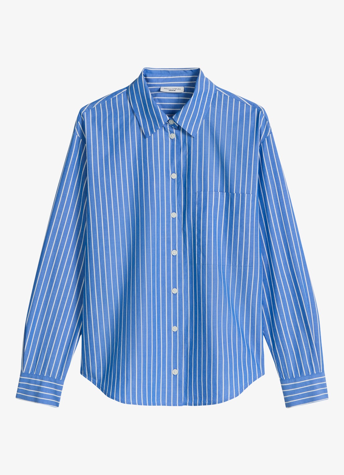 Marc O'Polo Denim Blouse met streepprint en borstzak - voorkant 2 blauw