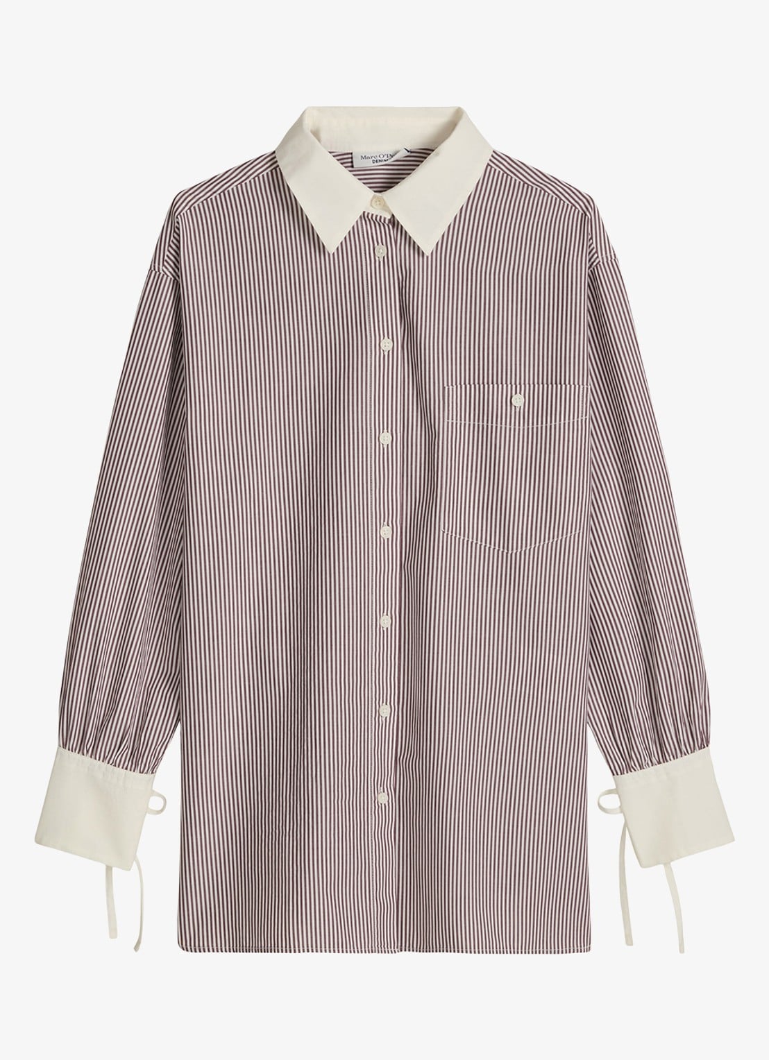Marc O'Polo Denim Blouse met streepprint en borstzak - voorkant 2 dark red/7026