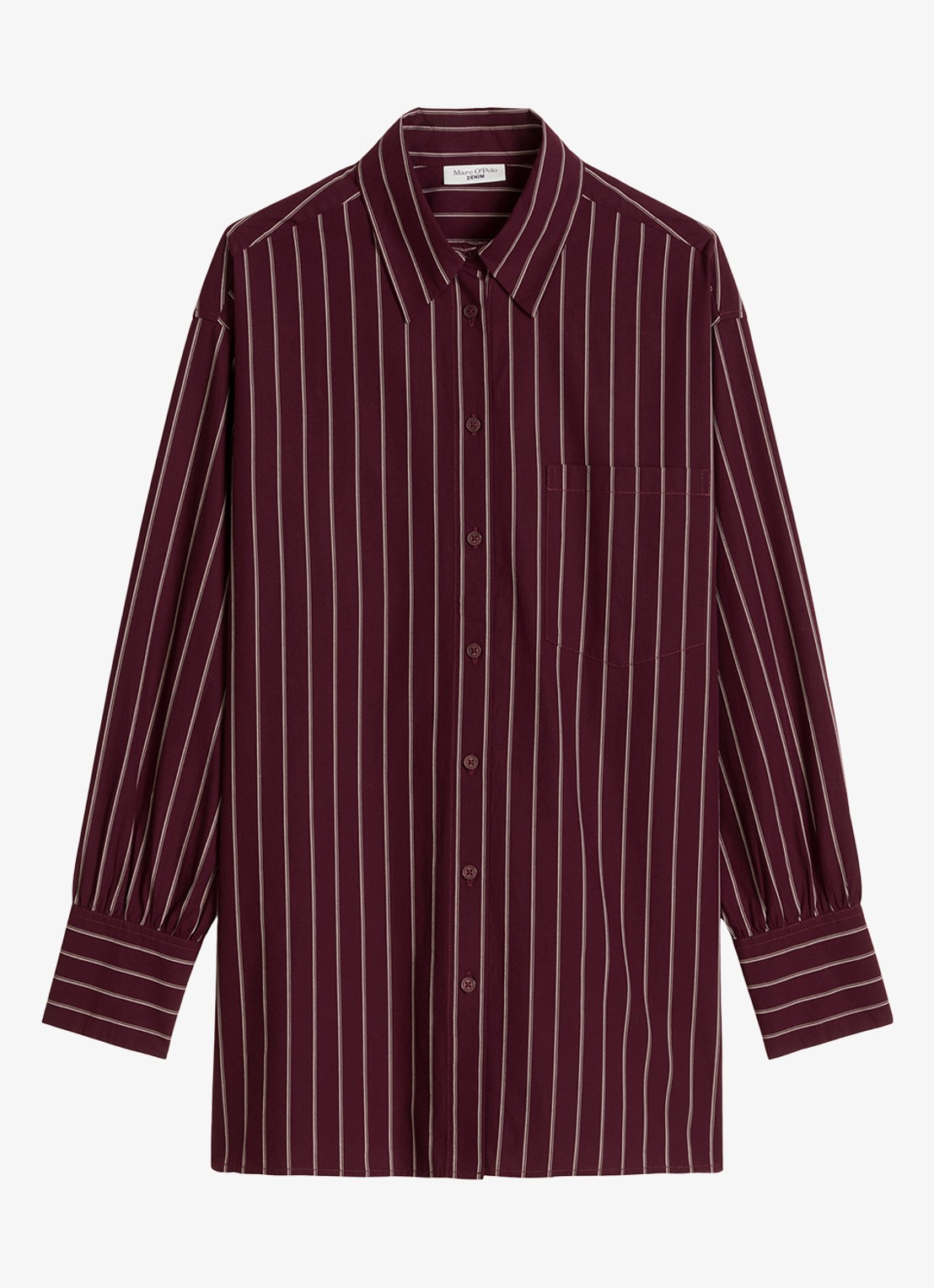 Marc O'Polo Denim Blouse met streepprint - voorkant 2 donkerrood
