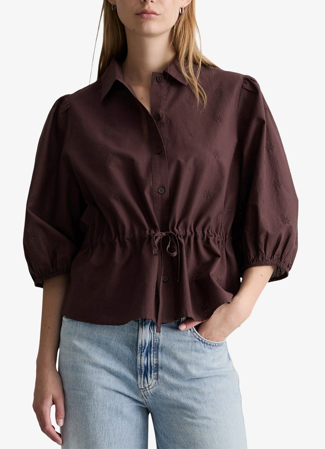 Marc O'Polo Denim Blouse met strikceintuur - detail 2 burnt aubergine-6929 / paars