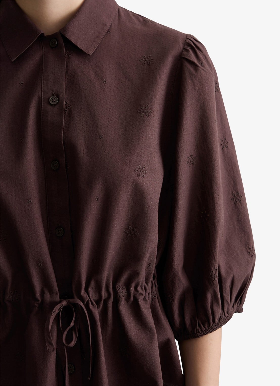Marc O'Polo Denim Blouse met strikceintuur - detail 3 burnt aubergine-6929 / paars