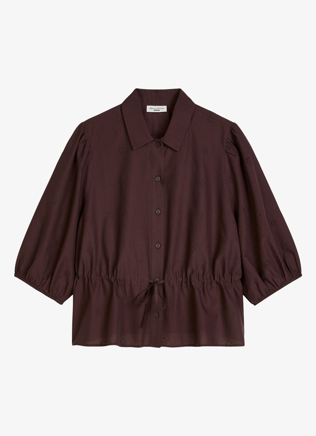 Marc O'Polo Denim Blouse met strikceintuur - voorkant 4 burnt aubergine-6929 / paars