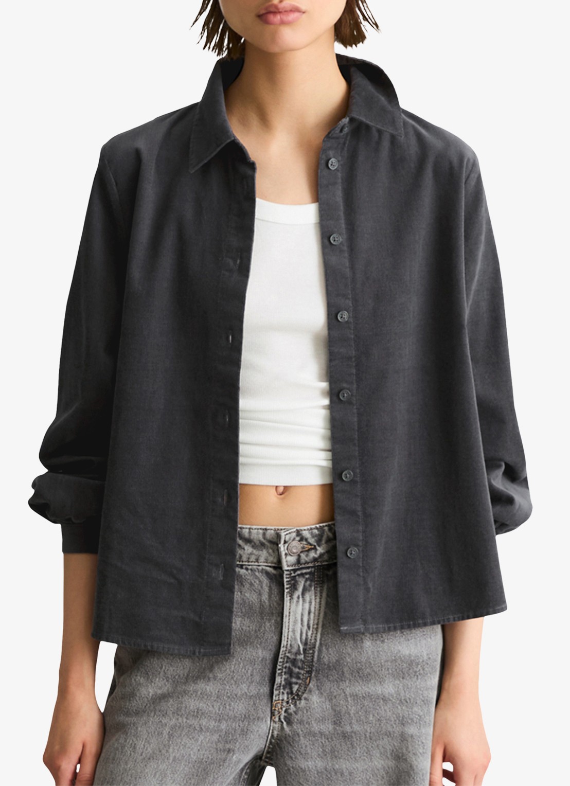 Marc O'Polo Denim Blouse van corduroy - detail donkergrijs