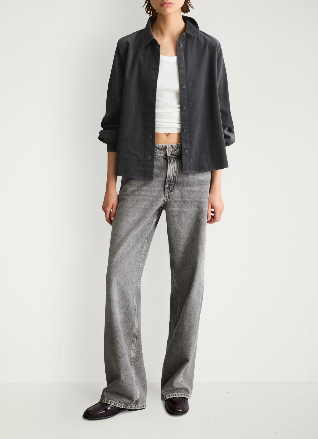 Marc O'Polo Denim Blouse van corduroy - voorkant 4 donkergrijs