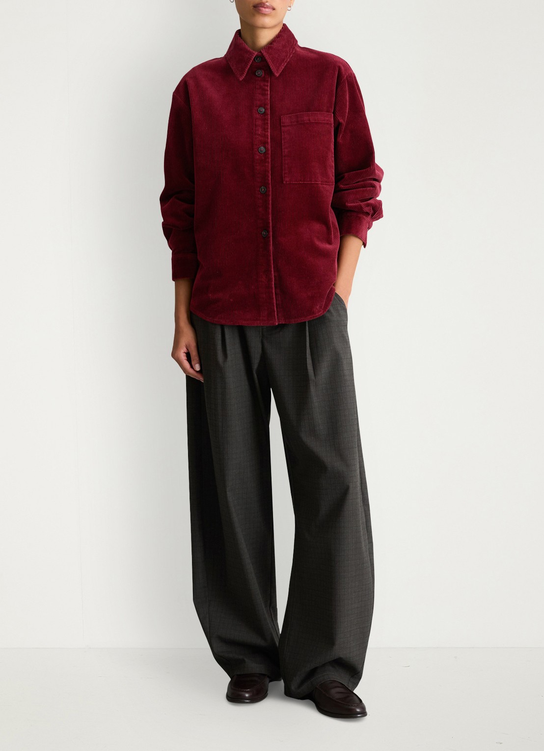 Marc O'Polo Denim Blouse van corduroy  - voorkant 4 kersenrood