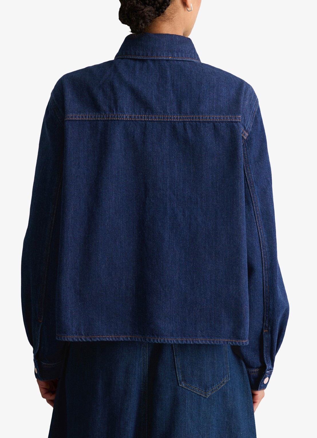 Marc O'Polo Denim Blouse van denim met borstzak - achterkant donkerblauw