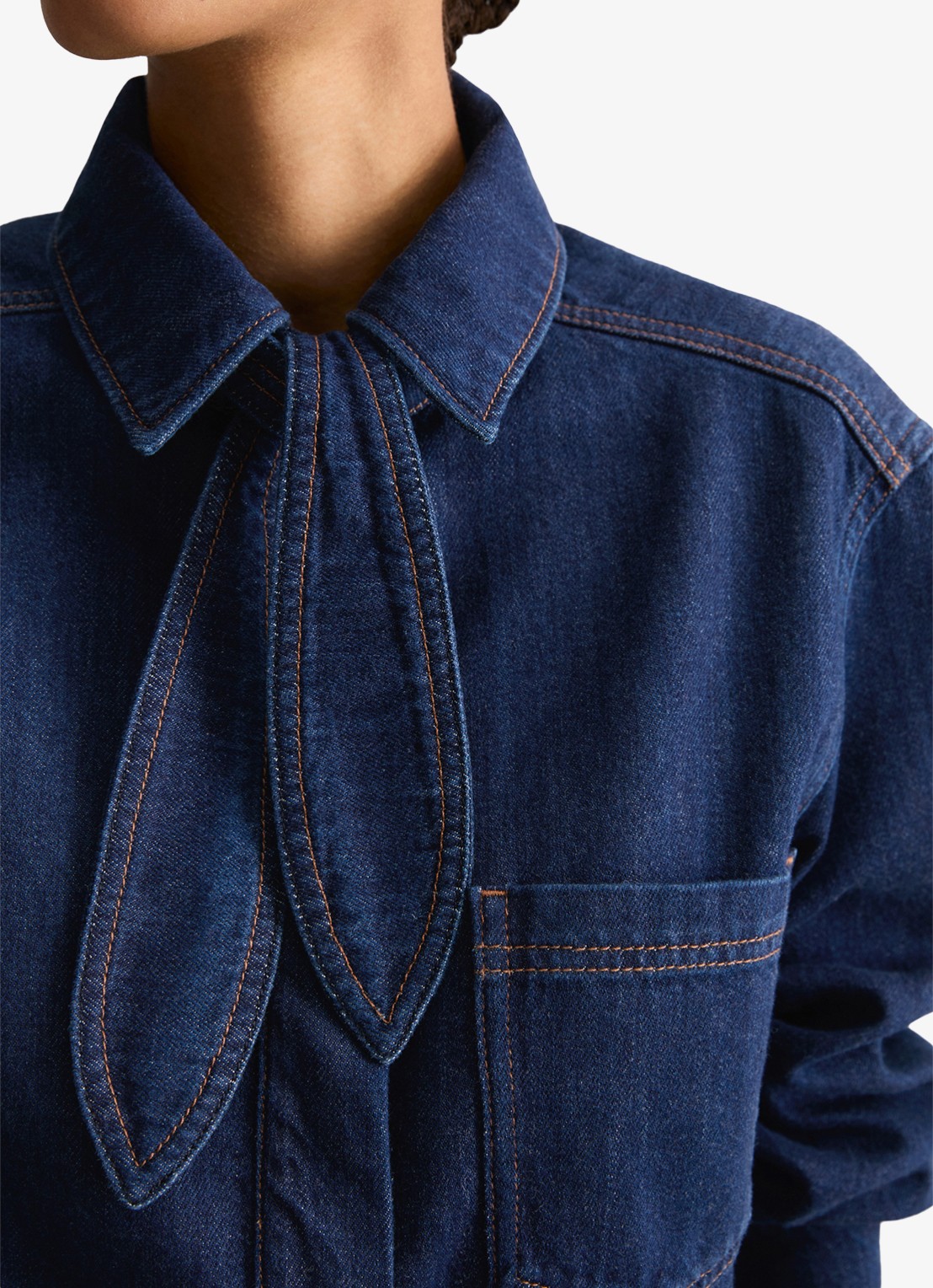Marc O'Polo Denim Blouse van denim met borstzak - detail 5 donkerblauw