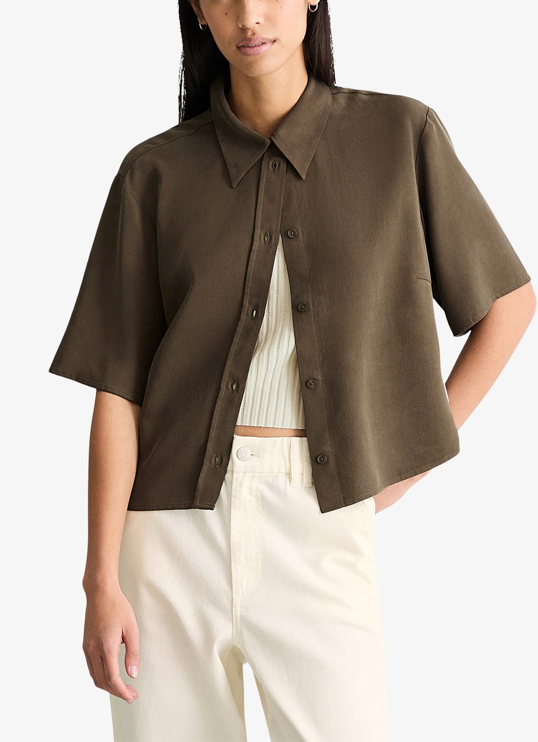 Marc O'Polo Denim Blouse van lyocell - detail 2 donkerbruin