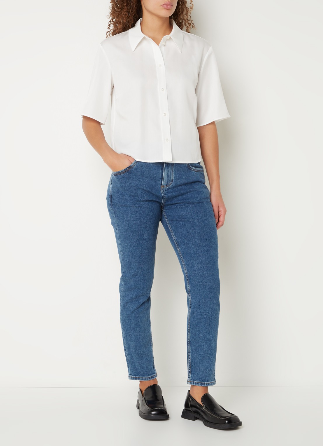 Marc O'Polo Denim Cropped blouse  - voorkant 3 wit