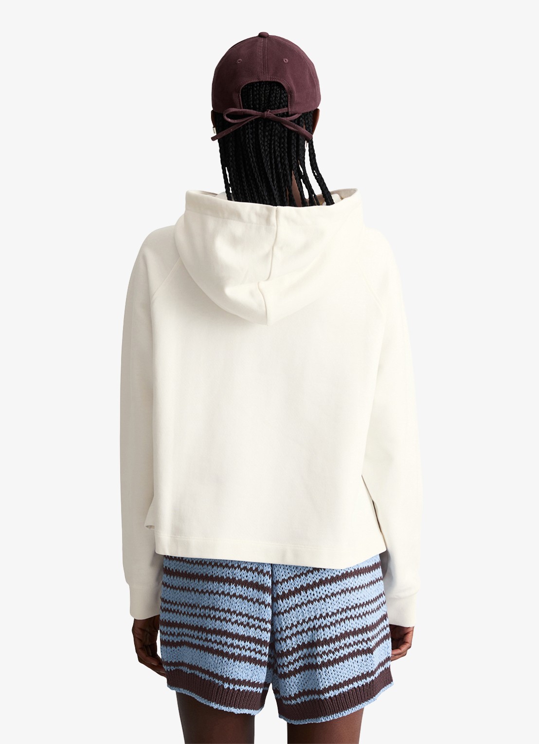 Marc O'Polo Denim Cropped hoodie van katoen met logo- en backprint - achterkant 5 silky white-1183 / wit