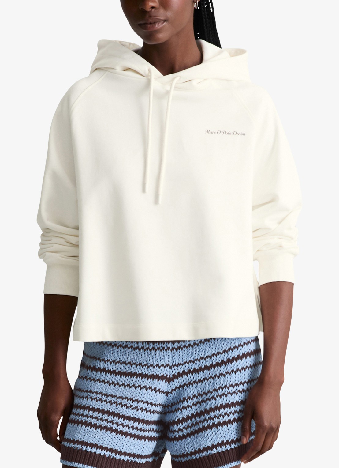 Marc O'Polo Denim Cropped hoodie van katoen met logo- en backprint - detail 3 silky white-1183 / wit
