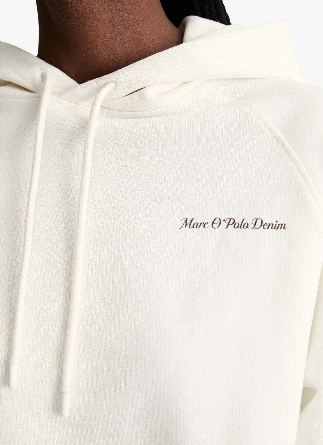 Marc O'Polo Denim Cropped hoodie van katoen met logo- en backprint - detail 4 silky white-1183 / wit