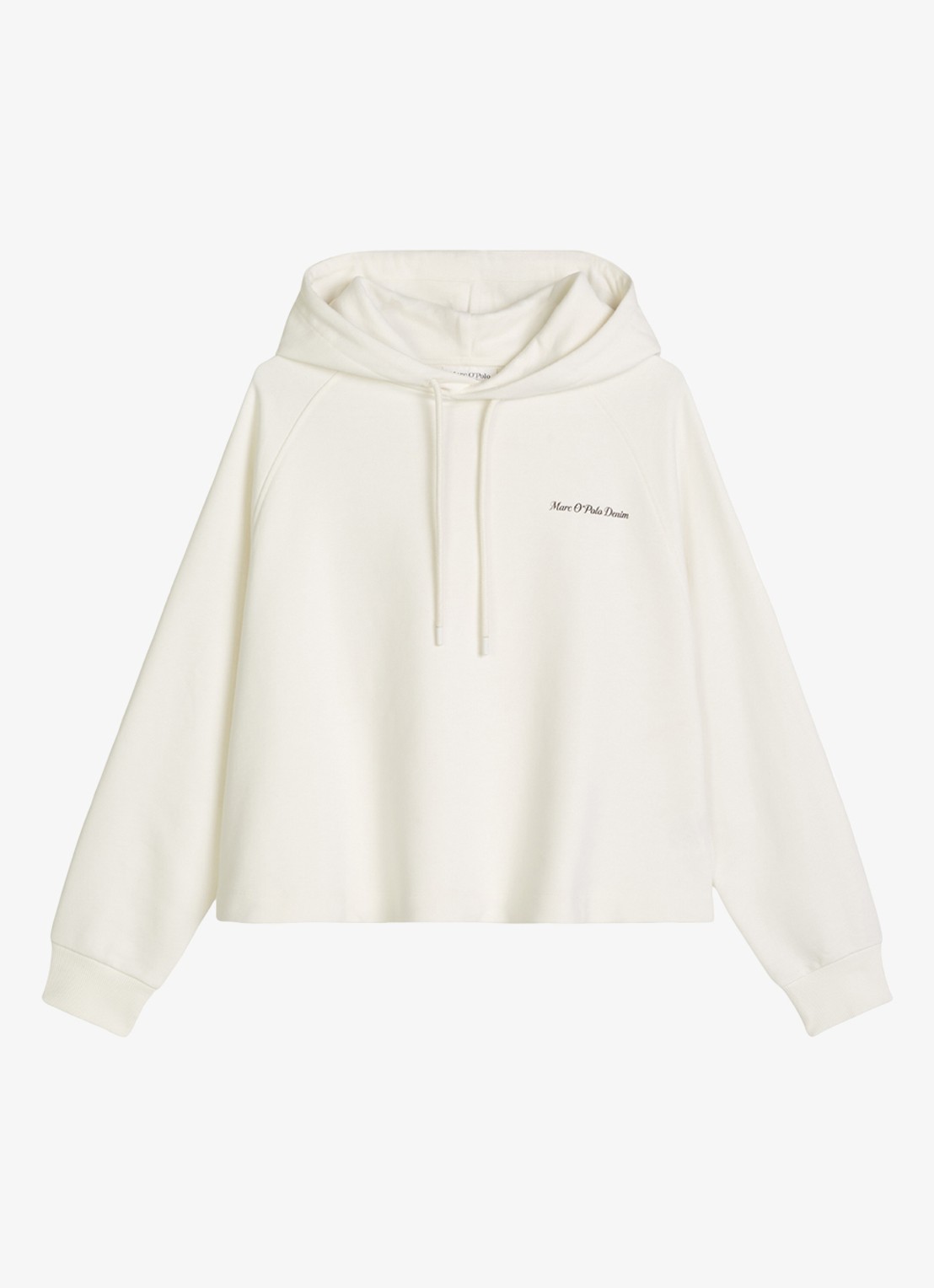 Marc O'Polo Denim Cropped hoodie van katoen met logo- en backprint - voorkant silky white-1183 / wit