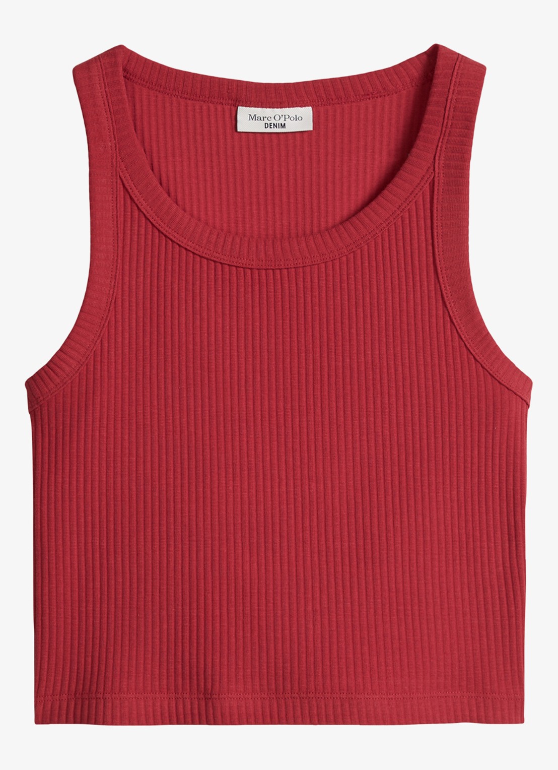 Marc O'Polo Denim Cropped tanktop met ribstructuur - voorkant 2 vivid cherry-6882 / rood