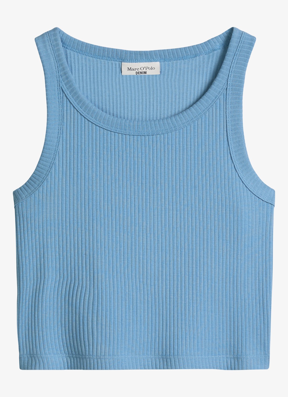 Marc O'Polo Denim Cropped tanktop met ribstructuur - voorkant blauw