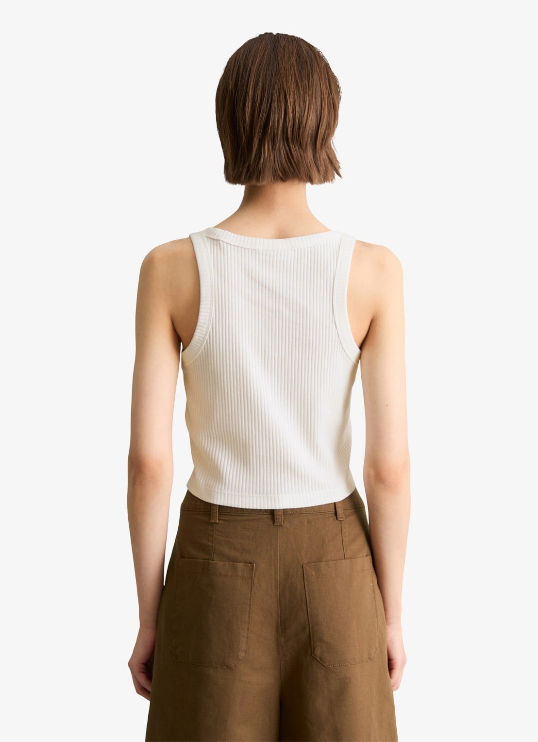 Marc O'Polo Denim Cropped tanktop met ribstructuur - achterkant 3 gebroken wit