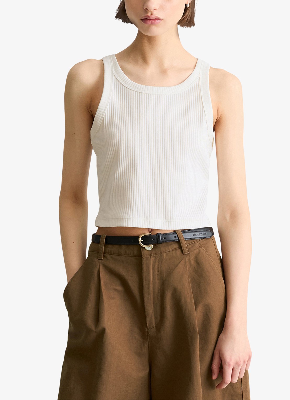 Marc O'Polo Denim Cropped tanktop met ribstructuur - detail 4 gebroken wit