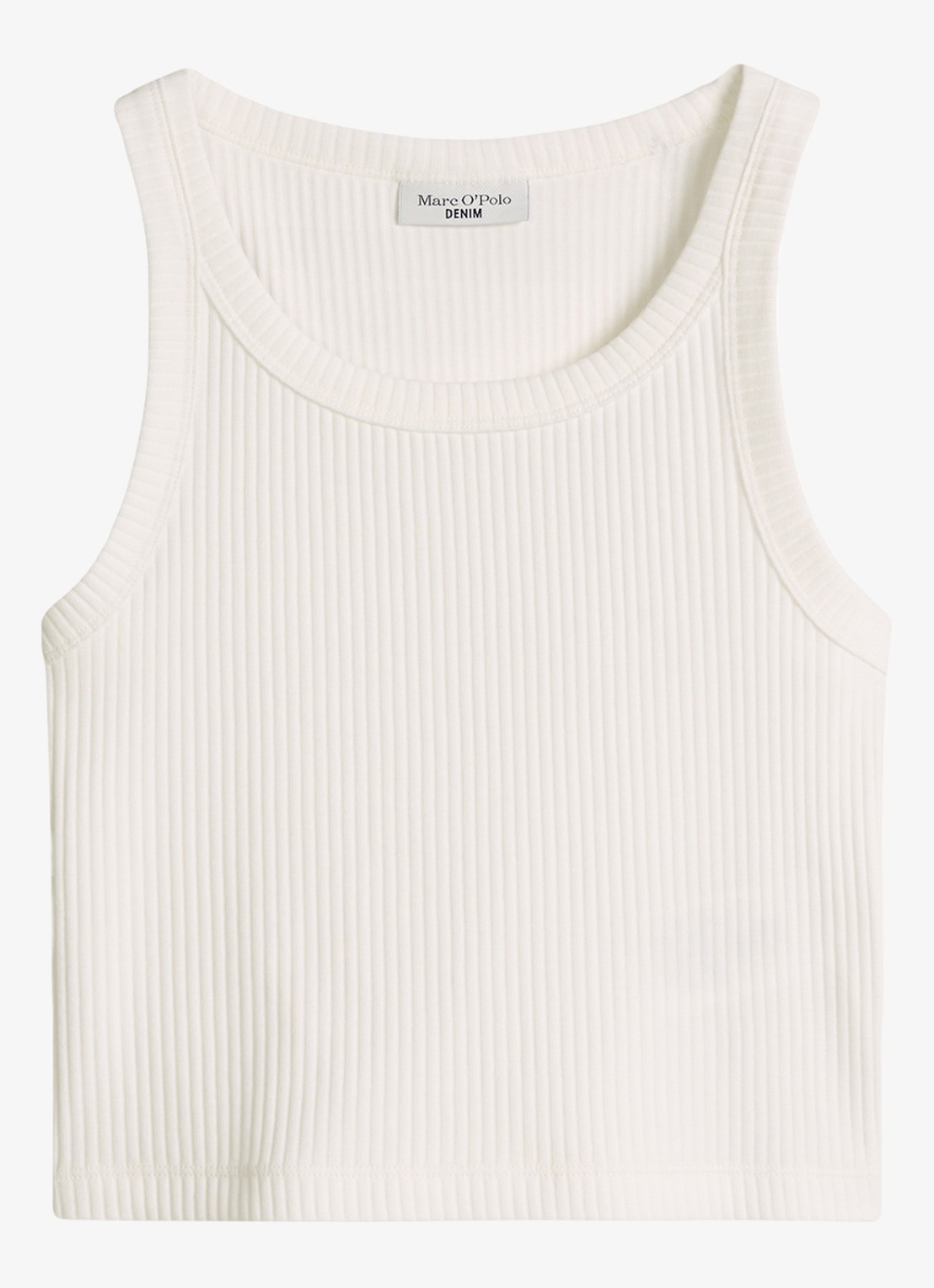 Marc O'Polo Denim Cropped tanktop met ribstructuur - voorkant gebroken wit