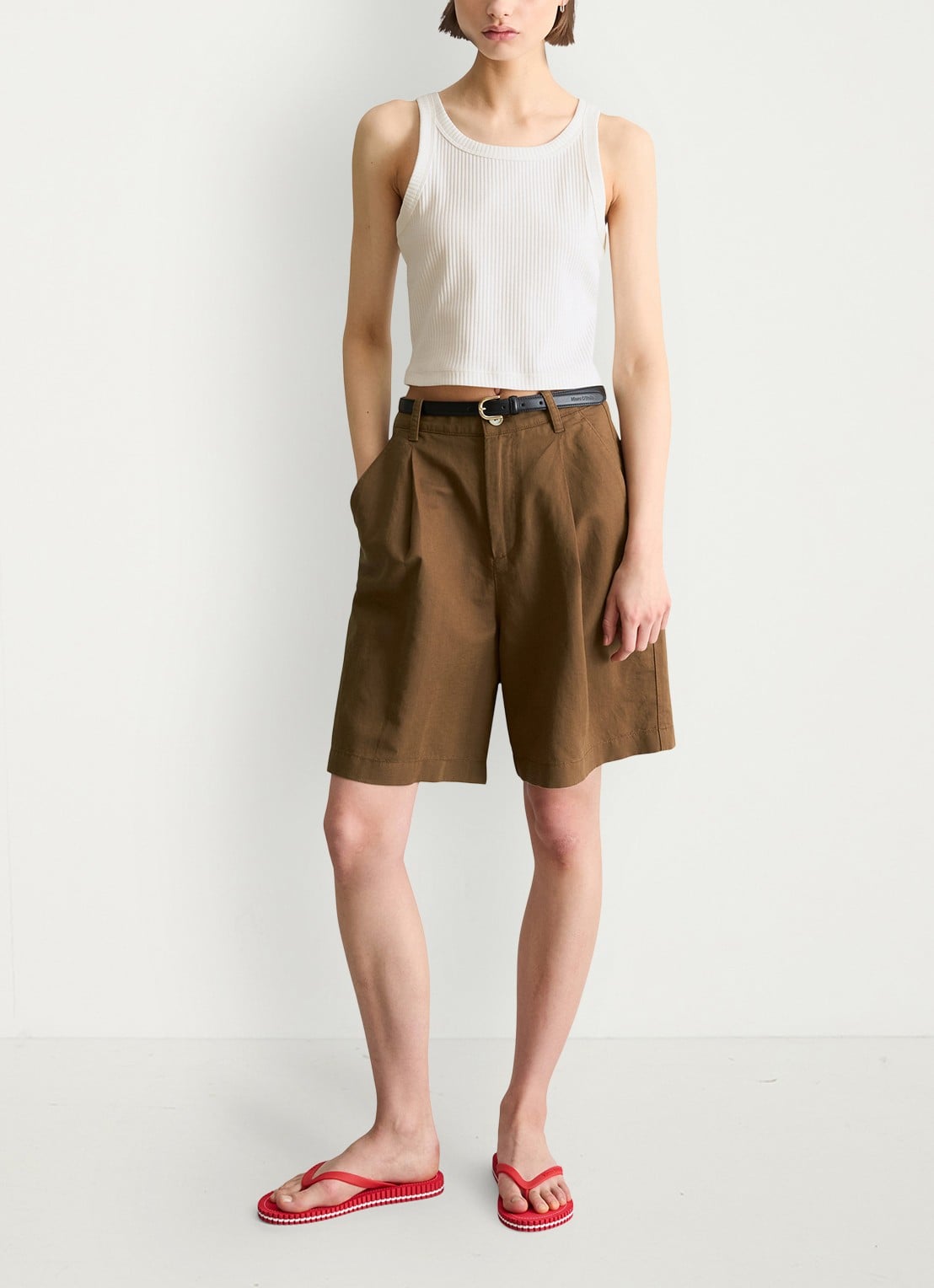 Marc O'Polo Denim Cropped tanktop met ribstructuur - voorkant 2 gebroken wit