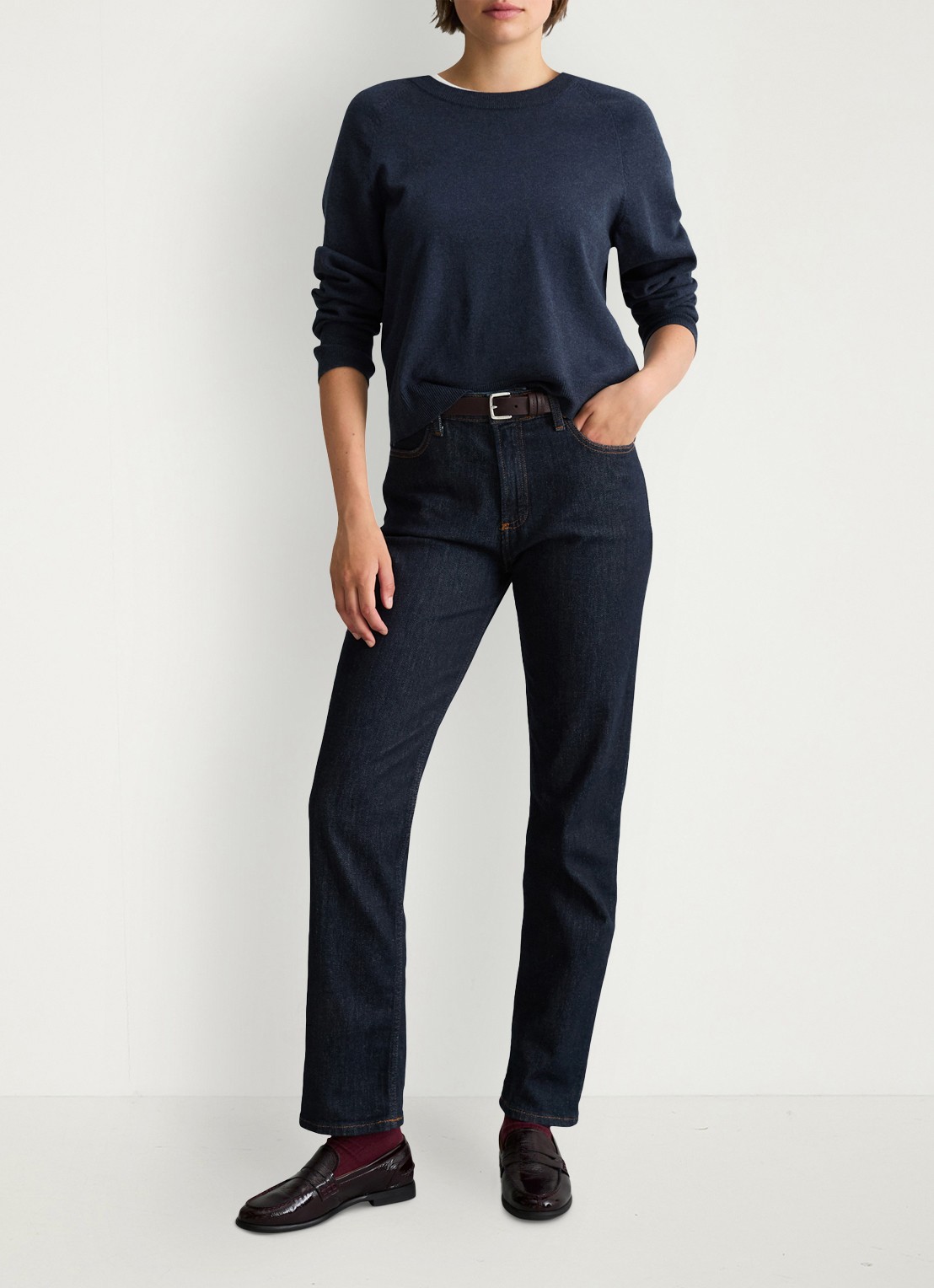Marc O'Polo Denim Fijngebreide sweater met gemêleerd dessin  - voorkant 2 donkerblauw