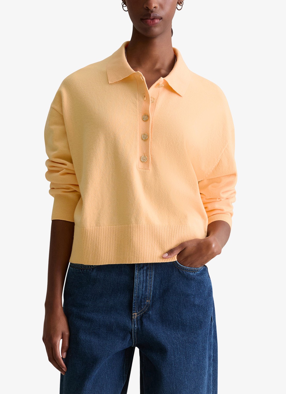 Marc O'Polo Denim Fijngebreide trui in katoenblend - detail oranje