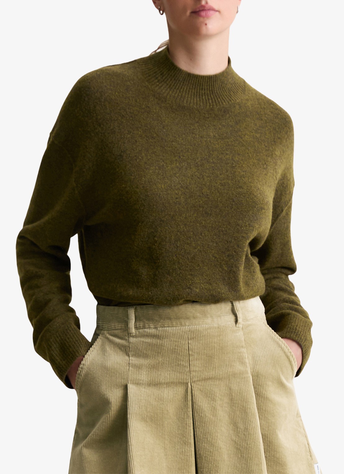 Marc O'Polo Denim Fijngebreide trui met opstaande kraag - detail dark green melange / donkergroen