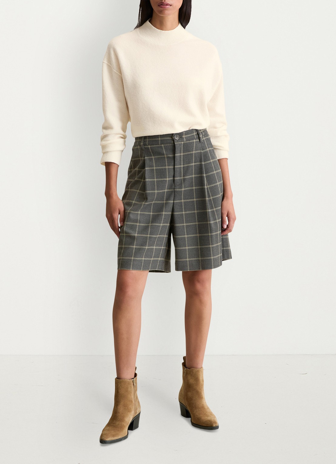 Marc O'Polo Denim Fijngebreide trui met opstaande kraag - voorkant 2 white blush / creme