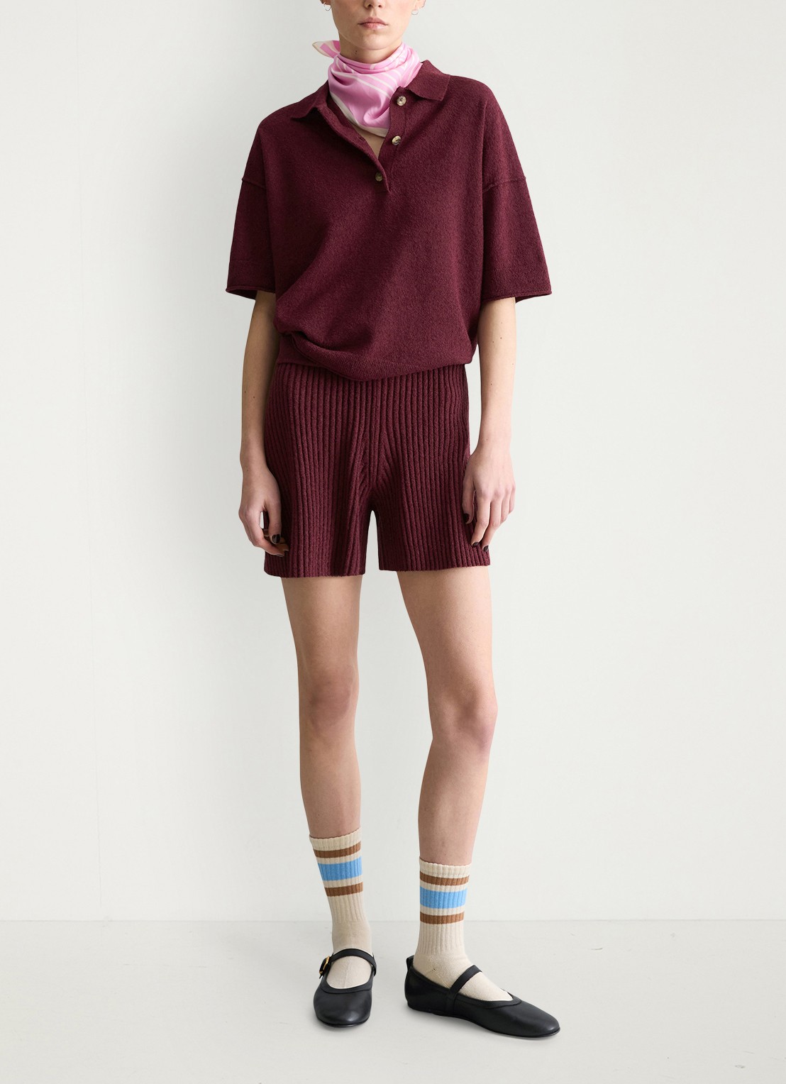 Marc O'Polo Denim Fijngebreide trui met polokraag  - voorkant 5 merlot red/6932