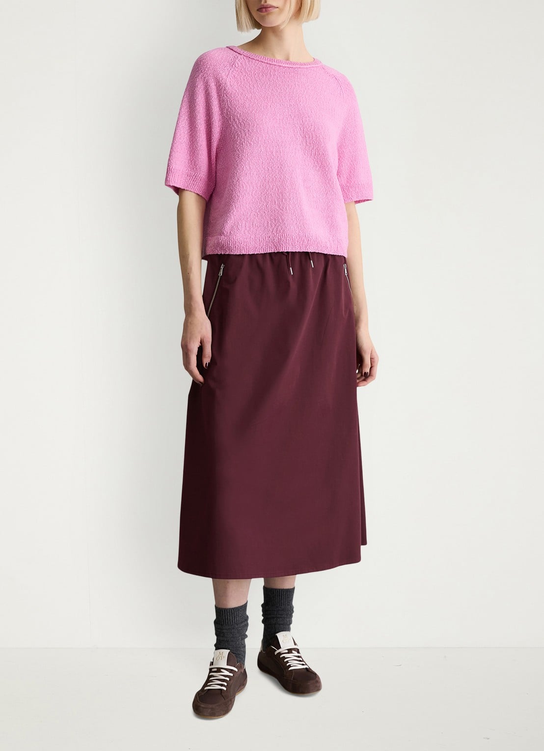Marc O'Polo Denim Fijngebreide trui met ronde hals - voorkant 5 pale bubblegum/8205